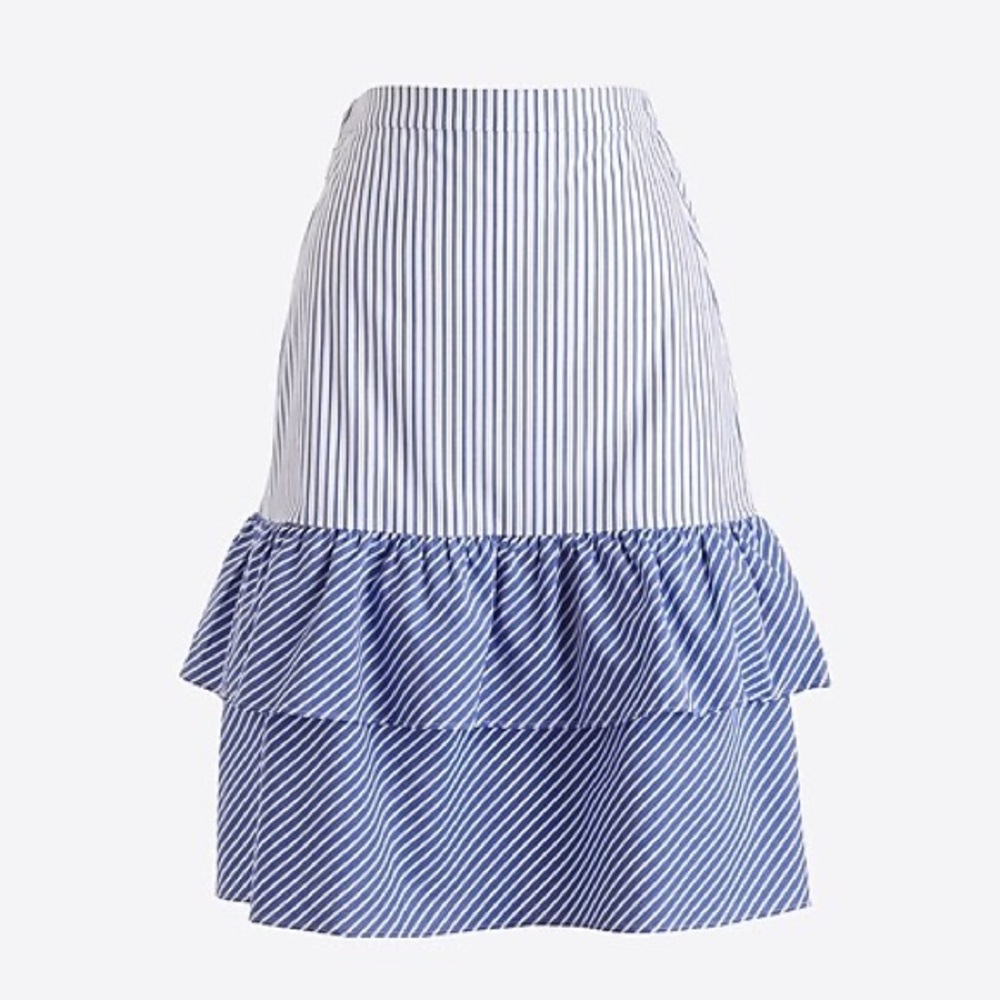 J crew stripe tiered ruffle colorblock midi skirt